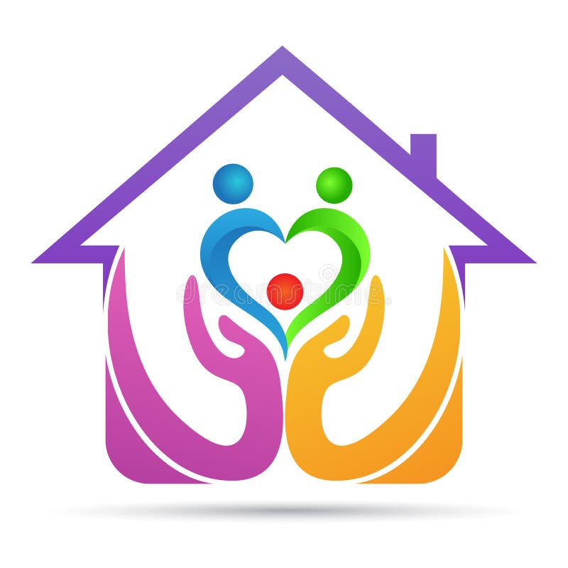 Hem- design för logo för förälskelse för familj för par för fläder för förtroendeomsorgfolk vektor illustrationer