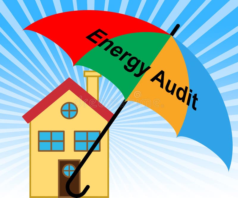 Hem Energy Audit House visar energisparande och minskade kostnader - 3d-illustration royaltyfri illustrationer