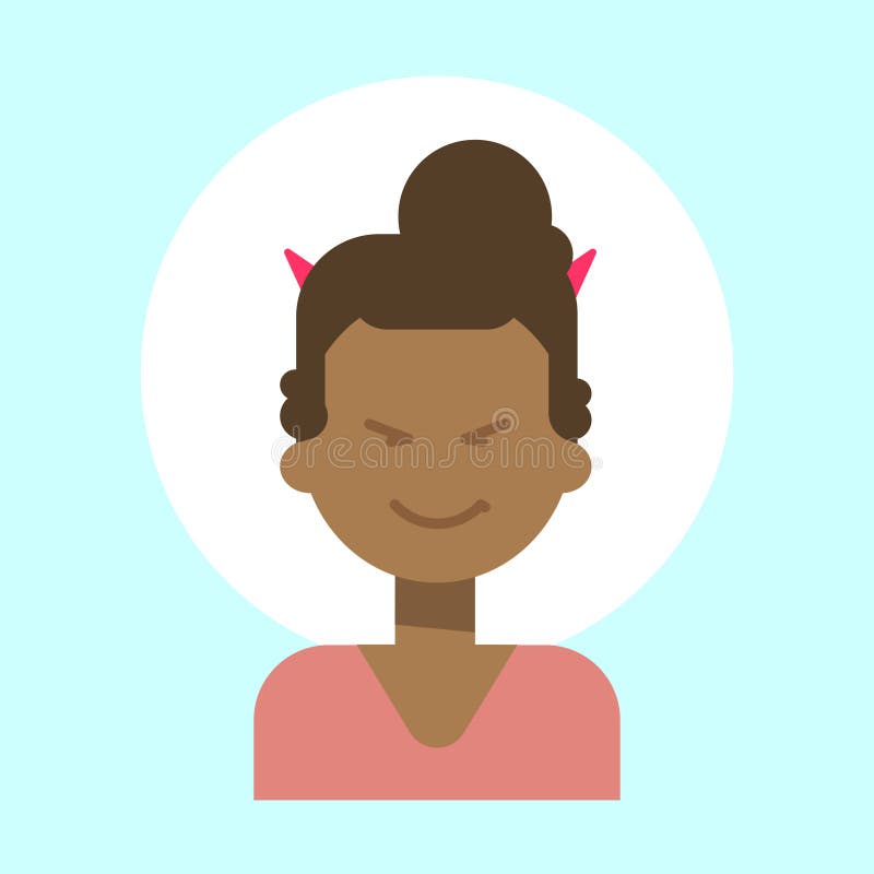 Hembra afroamericana con el icono del perfil de la emoción de los cuernos del diablo, cara sonriente feliz del retrato de la hist libre illustration Hembra afroamericana con el icono del perfil de la emoción de los cuernos del diablo, cara sonriente feliz del retrato de la hist libre illustration