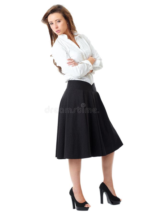 Hembra Atractiva En Camisa Blanca Y La Falda Negra Foto de - Imagen de talones, adulto: