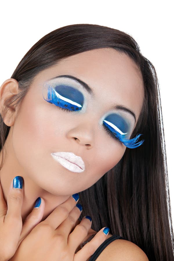 Hembra Con Maquillaje Azul Y Blanco Foto de archivo - Imagen de primer,  retrato: 21411064