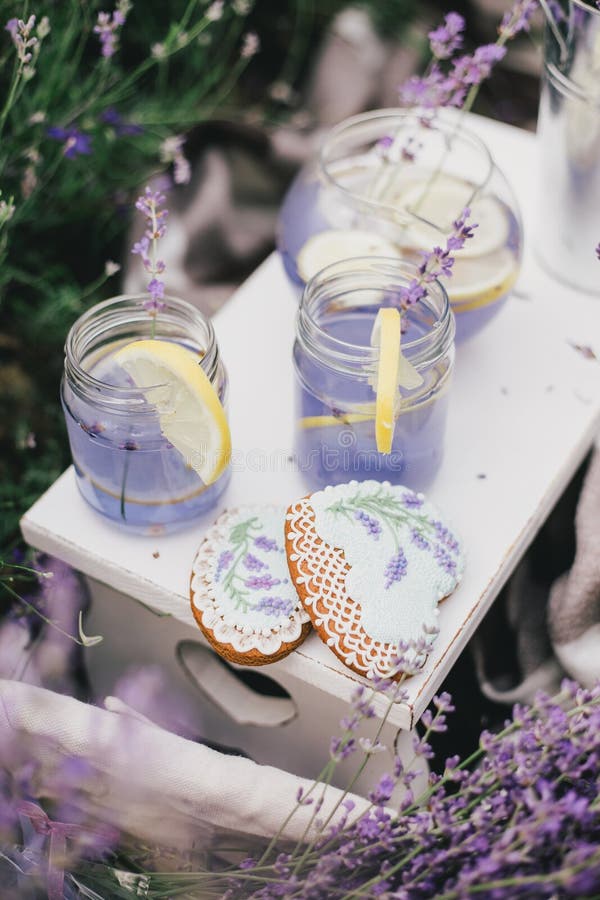 Hemlagad lavendellemonad med nya citroner på ett vitt trämagasin royaltyfri fotografi Hemlagad lavendellemonad med nya citroner på ett vitt trämagasin royaltyfri fotografi