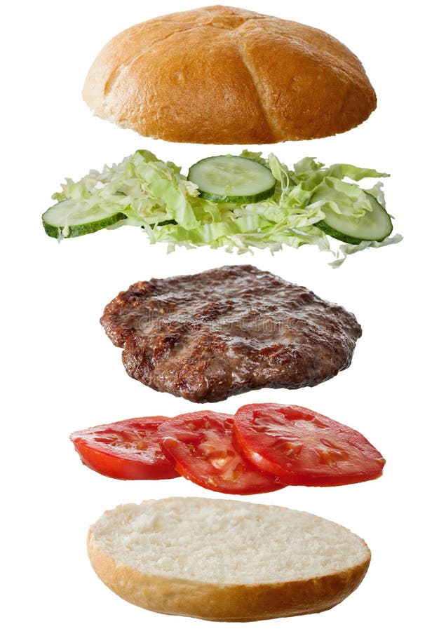 Homemade hamburger ingredients, isolated on white background. Homemade hamburger ingredients, isolated on white background