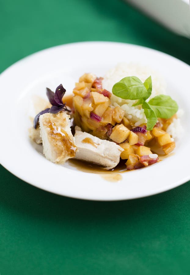 Hemlagat kött med fruktsalsa arkivbilder Hemlagat kött med fruktsalsa arkivbilder