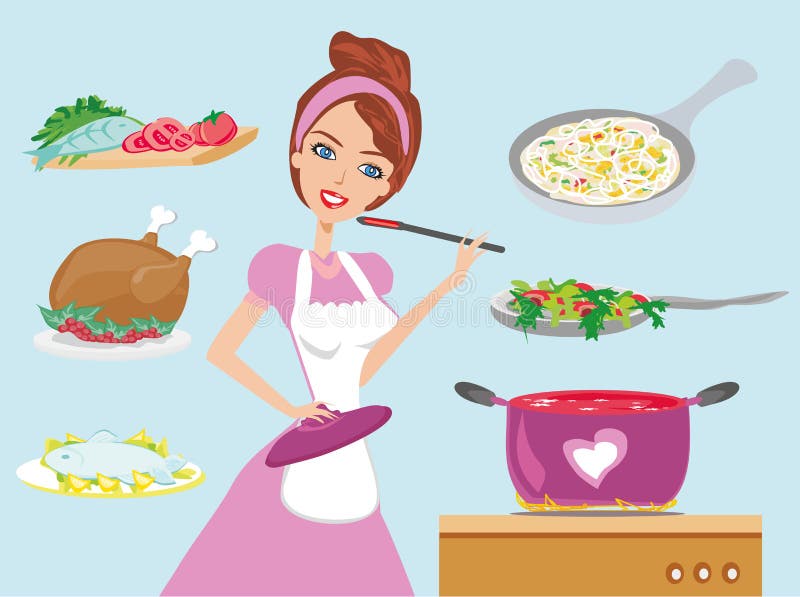 Hemmafrumatlagningmatställe royaltyfri illustrationer Hemmafrumatlagningmatställe royaltyfri illustrationer