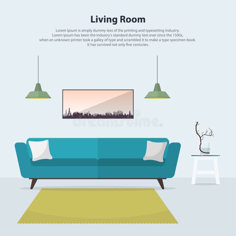 Hemmiljödesign Modern vardagsruminre med den blåa soffan vektor royaltyfri illustrationer Hemmiljödesign Modern vardagsruminre med den blåa soffan vektor royaltyfri illustrationer