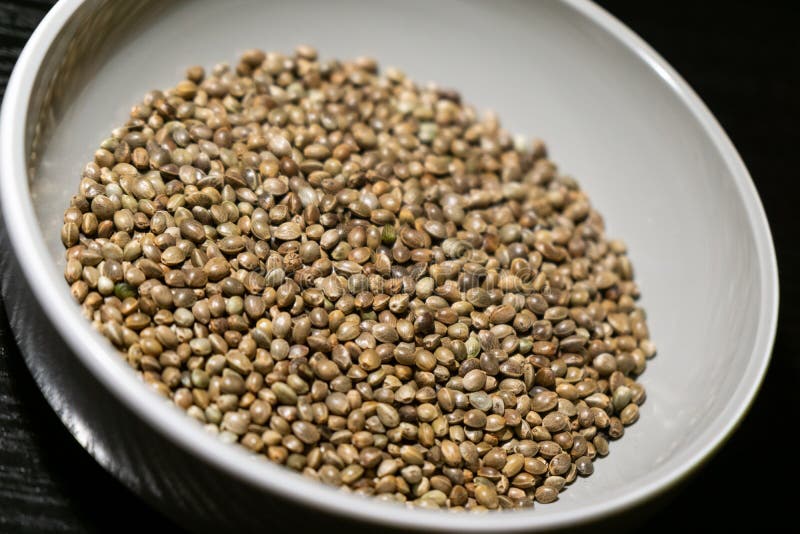 Hemp seeds in the bowl. Slovakia