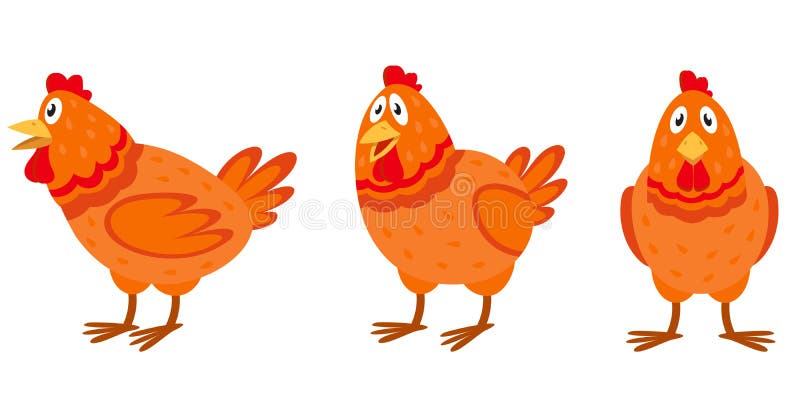 Hen in different poses farm animal cartoon style illustration stock