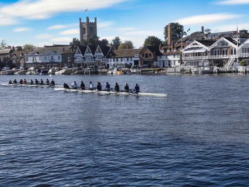 Henley Rowing Club Team Practicing on the River Thames Editorial Image