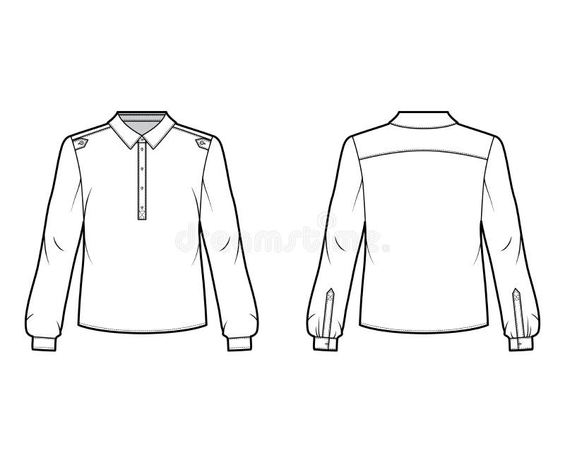 Henley Shirt Technical Fashion Illustration with Buttoned Placket ...