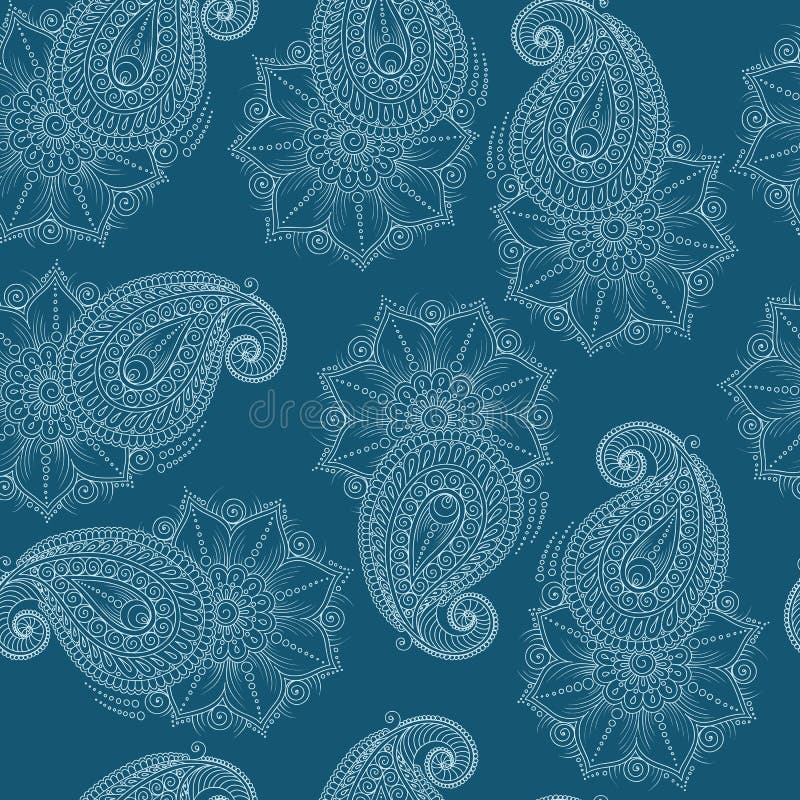 Henna Mehendy Doodles Seamless Pattern auf einem blauen Hintergrund stock abbildung Henna Mehendy Doodles Seamless Pattern auf einem blauen Hintergrund stock abbildung