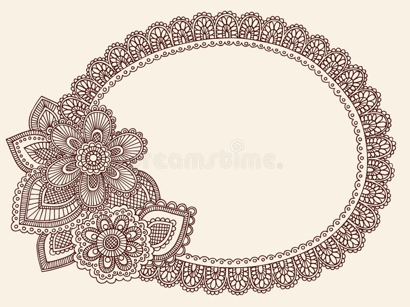 Ruka-Natiahnutý Abstraktné Henna Mehndi Čipky Doily Paisley Kvet Doodle Rám - Vektorové Ilustrácie, Návrh Hranice Prvok.