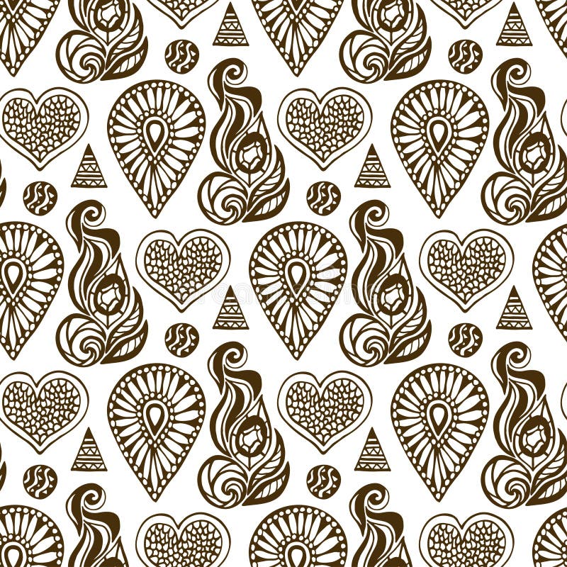 Henna naadloos patroon met kantelement en hand-drawn steen van het juwelenkristal stock illustratie Henna naadloos patroon met kantelement en hand-drawn steen van het juwelenkristal stock illustratie