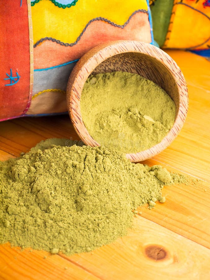 Henna Powder in the Coconut Bowl and in the Pile Stock Image Image of