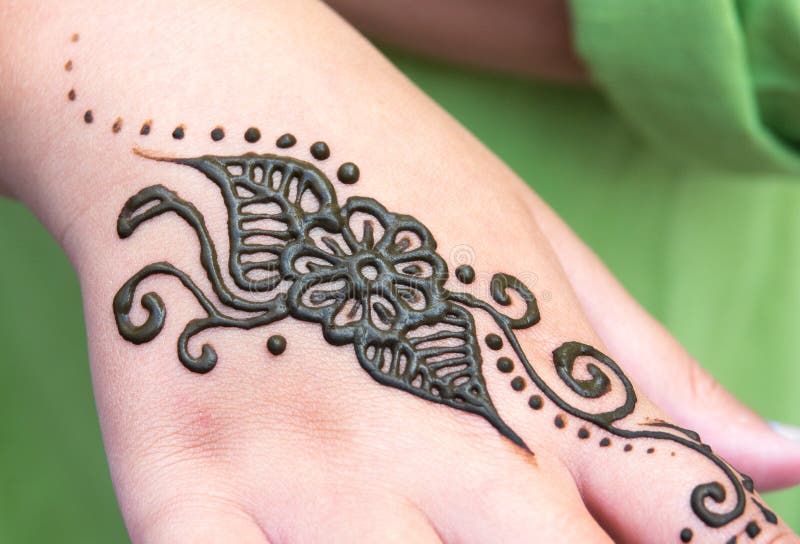 Henna Tattoo on a Hand, Floral Motif Drawing Stock Image - Image of ...