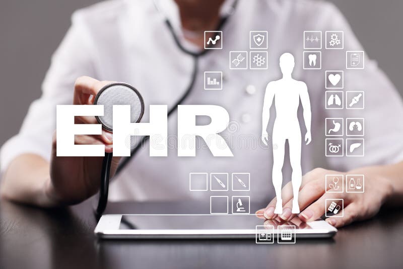 HENNE EMR, elektroniskt vård- rekord läkarundersökning- och teknologibegrepp arkivfoto HENNE EMR, elektroniskt vård- rekord läkarundersökning- och teknologibegrepp arkivfoto
