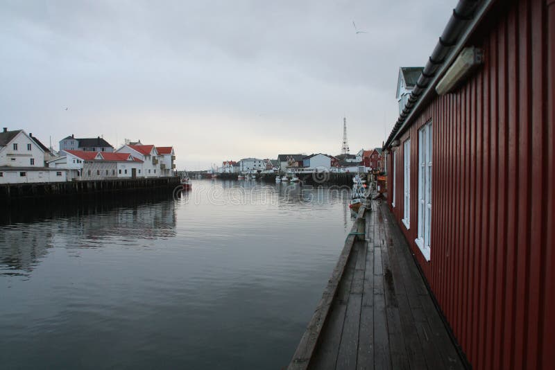Hennigsvaer's Canal grande under the rain stock images Hennigsvaer's Canal grande under the rain stock images