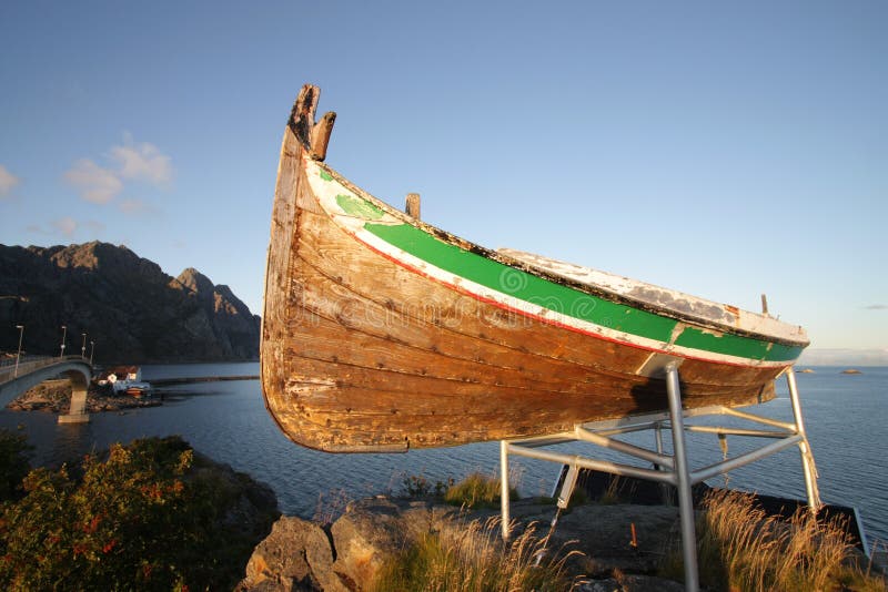 Henningsvaer in Lofoten s boat on sunset