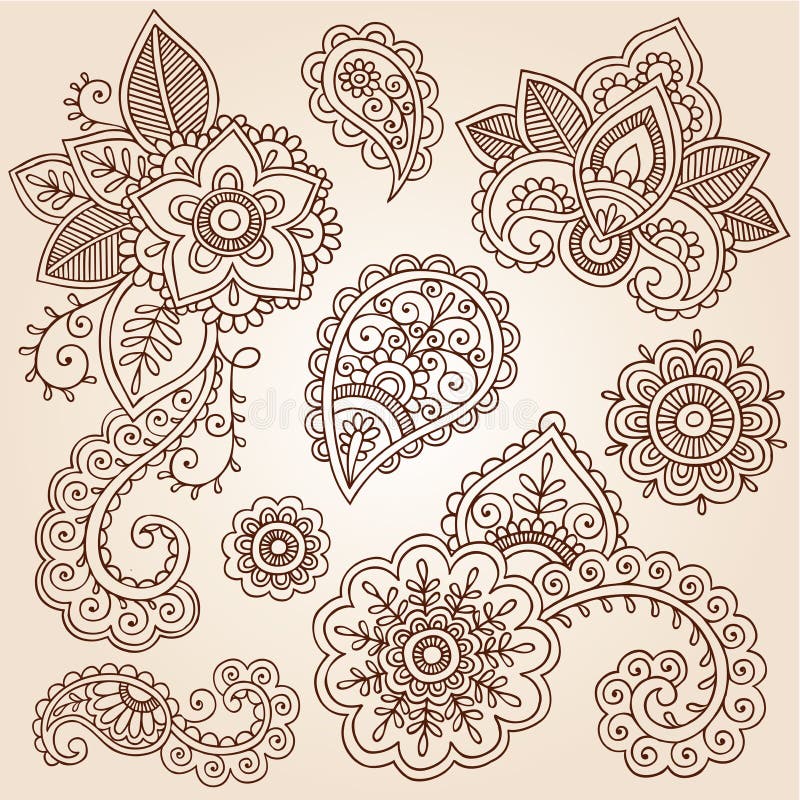 Henny Mehndi tatuażu Paisley Doodles Wektorowi ilustracji Henny Mehndi tatuażu Paisley Doodles Wektorowi ilustracji