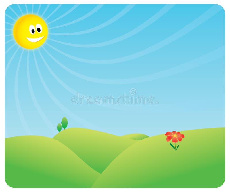 Sun smile to single first flower in cartoon style. Sun smile to single first flower in cartoon style