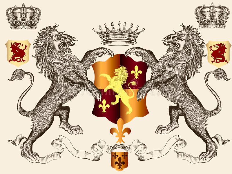 Heraldic design with lions and shield