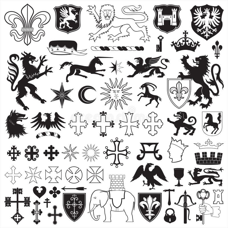 La raccolta di stemmi ed europea simboli araldici.