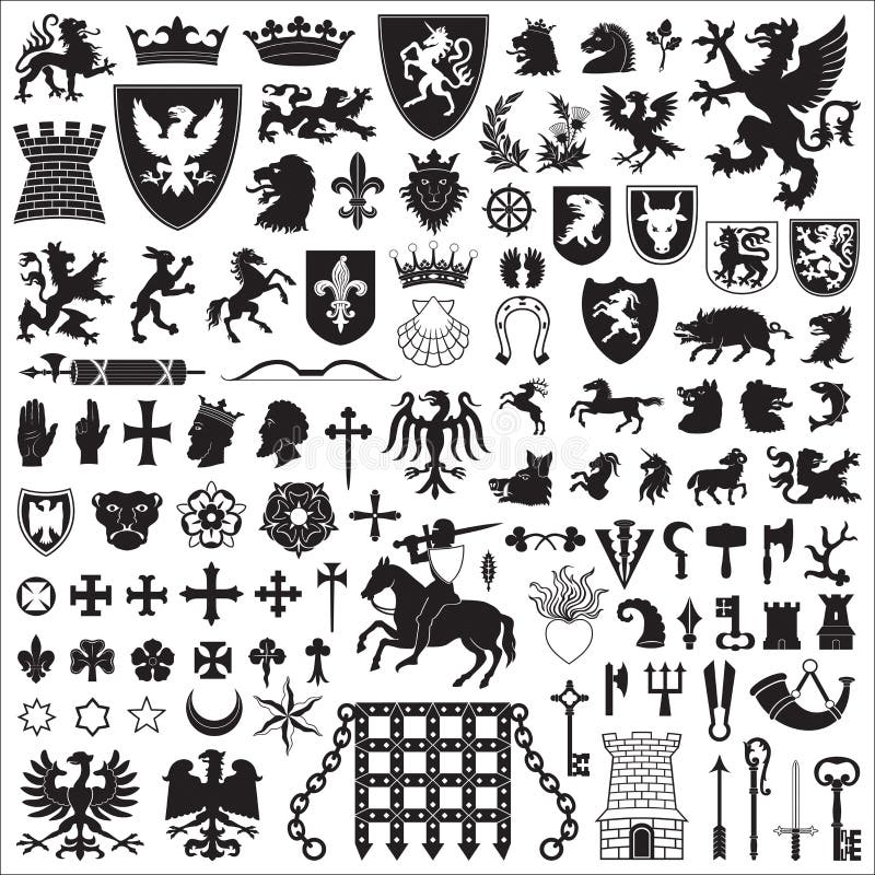 Heraldic symbols and elements stock illustration