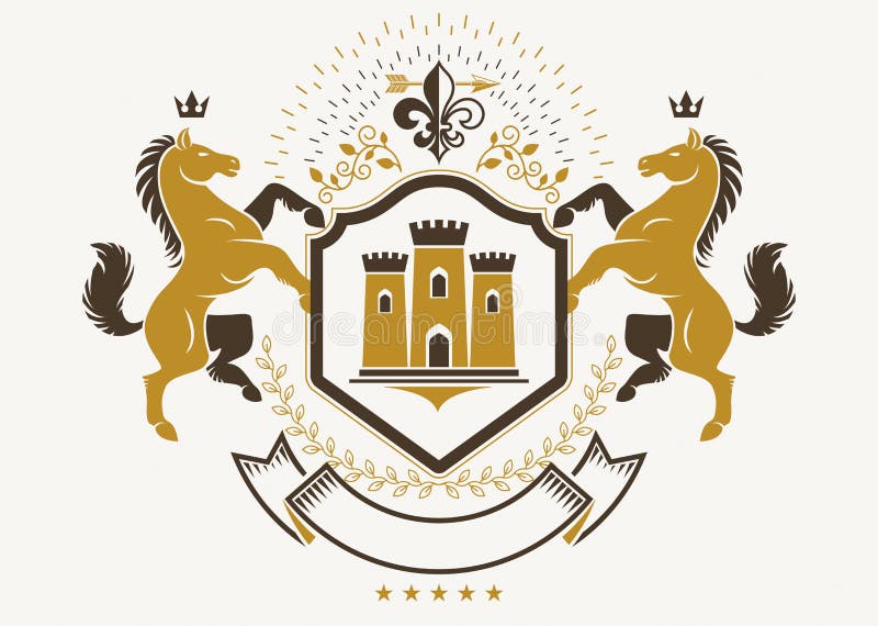 Heraldic герб, винтажная эмблема вектора составленная используя hors иллюстрация штока