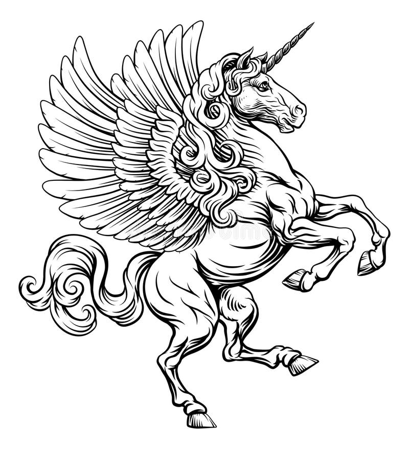 Jednorożec Pegaz Koń Herb Heraldyczny royalty ilustracja
