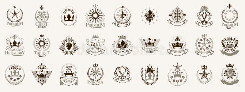 Heraldyczny herb z koronami i gwiazdami wektorem wielkiego zbioru historycznych, zabytkowych odznak heraldycznych i symboli kolekc royalty ilustracja