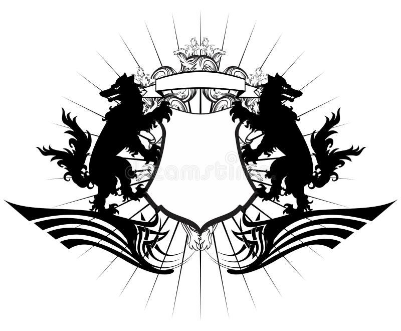 Heraldyczny wilczy? akiet r? ka grzebienia tatua? u os? ona ilustracji