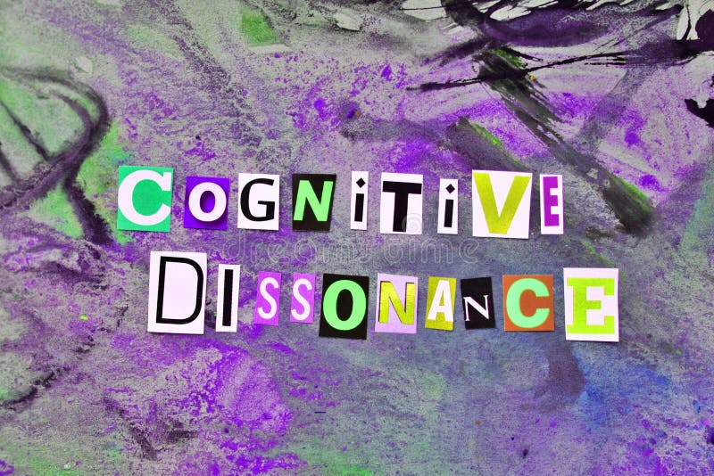 Cut out colored letters from magazines and compilation of cognitive dissonance. Cut out colored letters from magazines and compilation of cognitive dissonance.