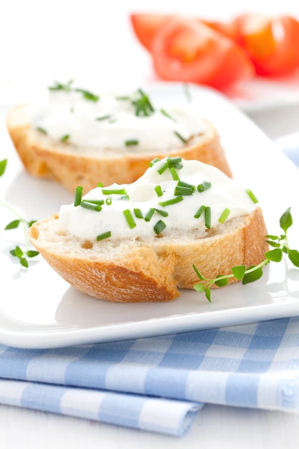 Herb cheese on baguette