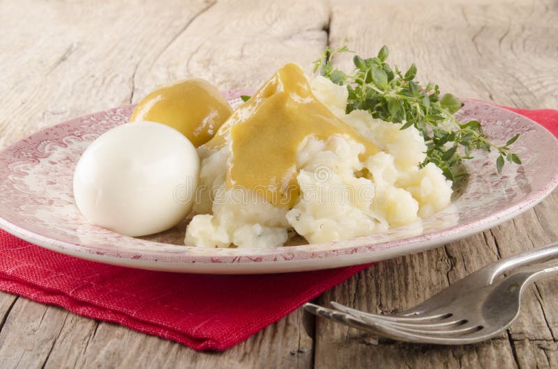 Herb Mashed Potatoes with Mustard Eggs Stock Image - Image of puree