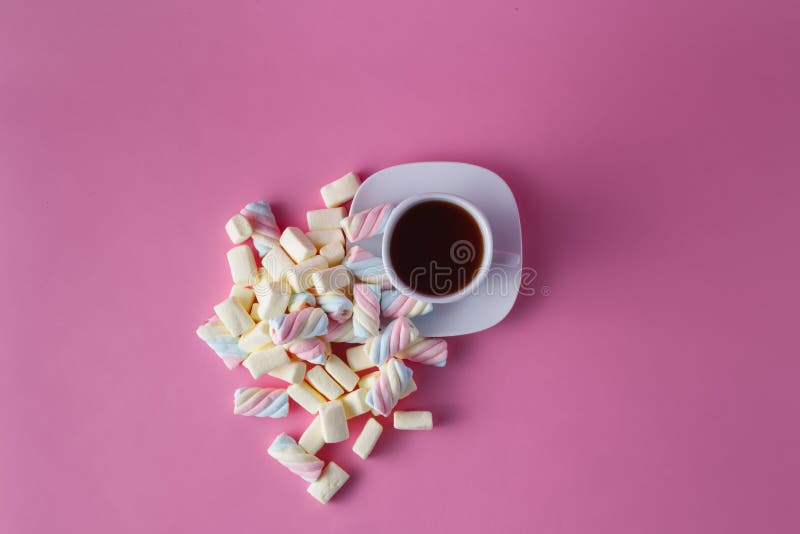 Morning tea cup with dropped marshmallow. Morning tea cup with dropped marshmallow