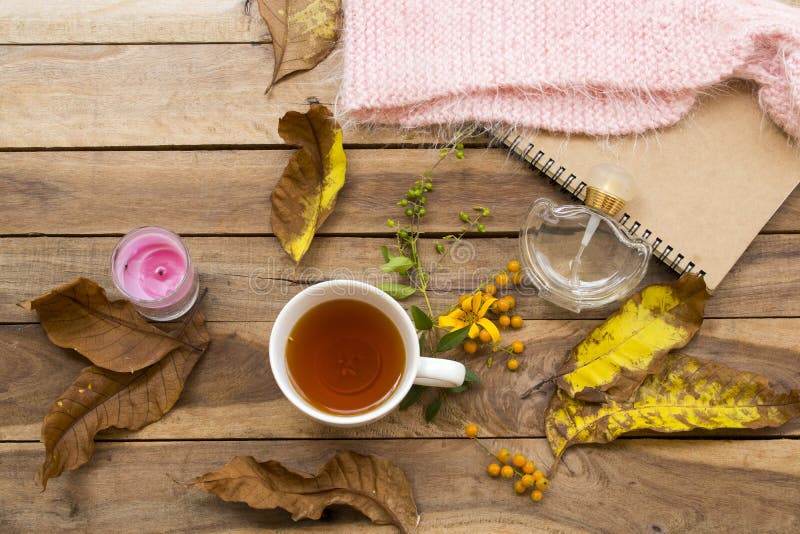 Herbal healthy drinks hot lemon tea of lifestyle relax in autumn season