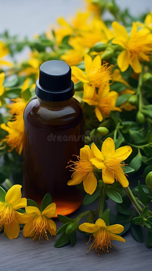 Herbal Remedy Yellow Hypericum Flowers Essential in Alternative Herbal Remedy Yellow Hypericum Flowers Essential in Alternative