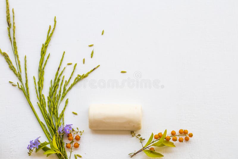 Herbal soap extract rice health care for cleansing skin face arrangement flat lay style royalty free stock images Herbal soap extract rice health care for cleansing skin face arrangement flat lay style royalty free stock images