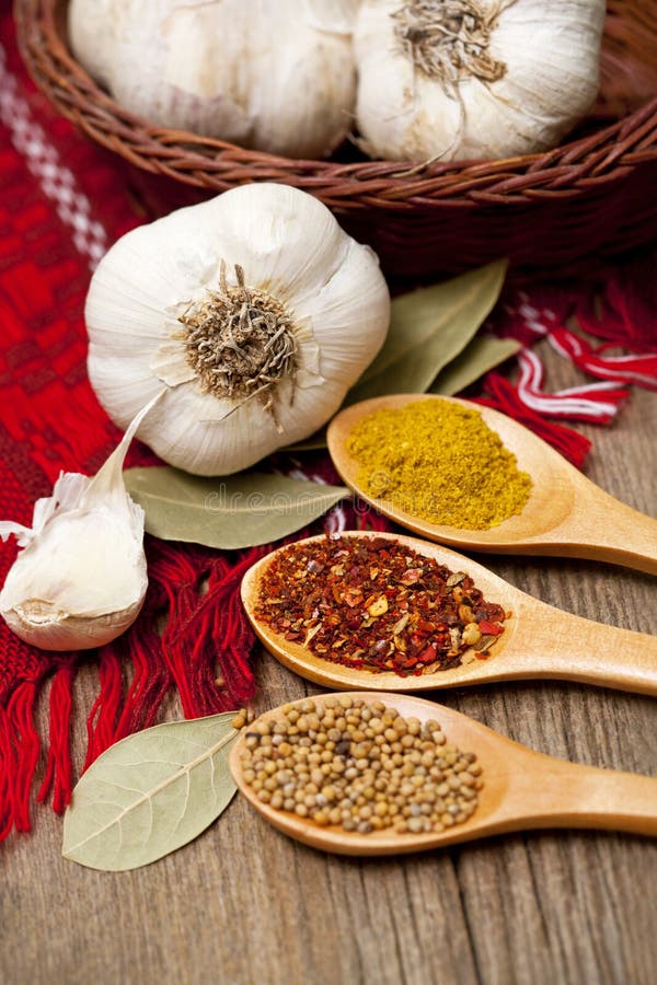 Herbal spices and garlic stock image. Image of asian 45297521