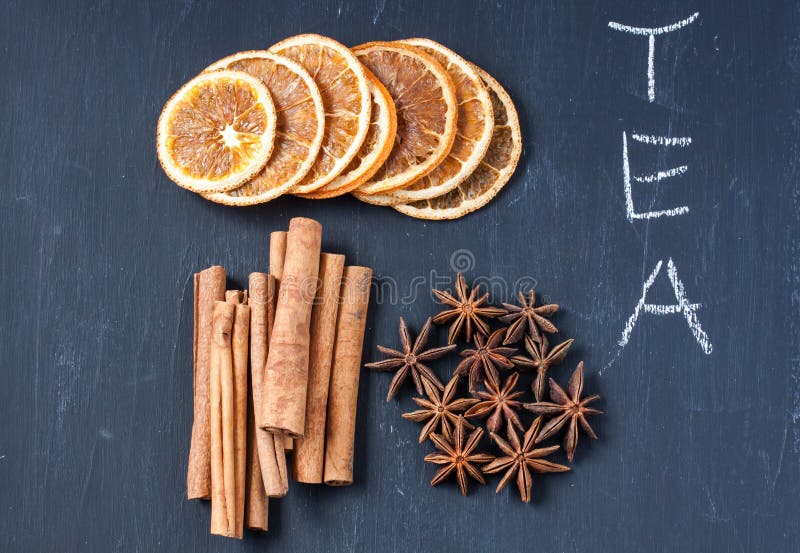 Herbal Tea with Cinnamon, Star Anise and Dried Orange Stock Image