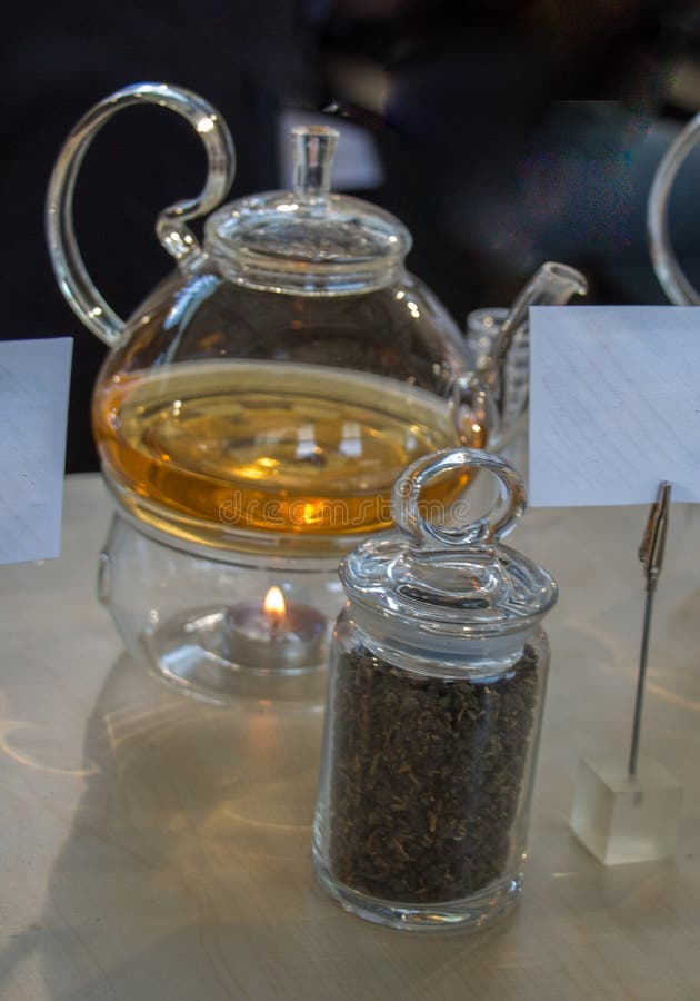 Herbal Tea in Teapot and Tea Plant in a Bottle Stock Photo Image of