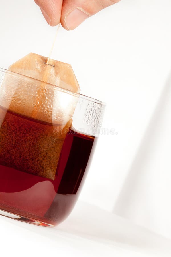 Teabag in a glass cup. Teabag in a glass cup