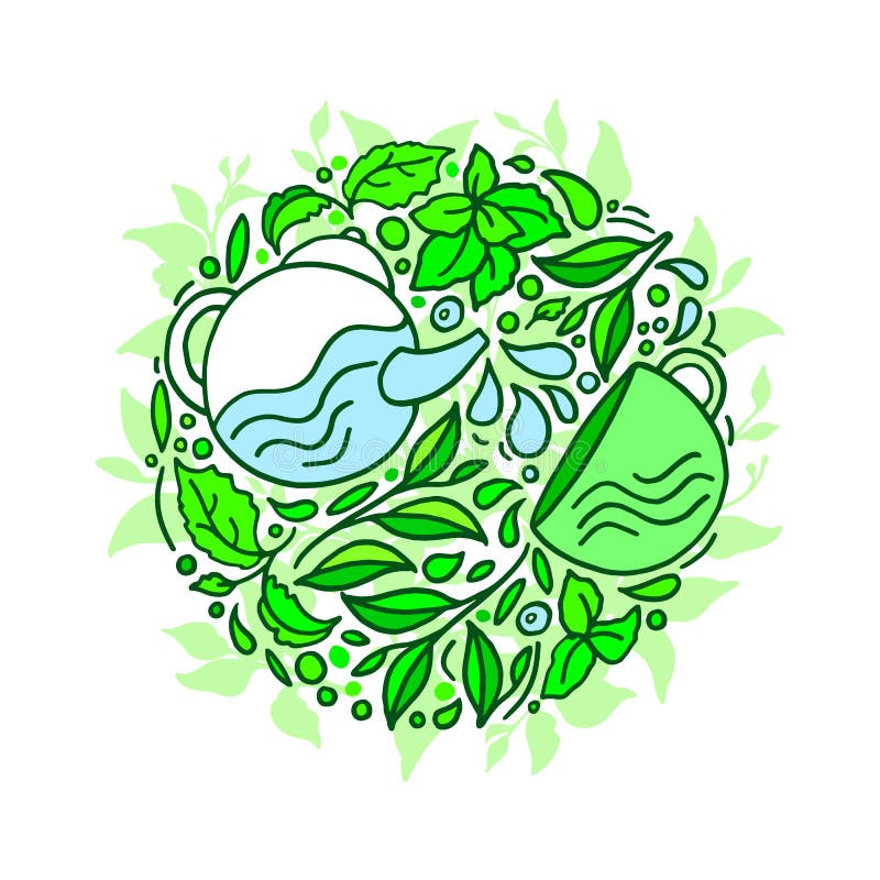 Herbata zielona matcha. świeży liść. symbol okręgu wektorowego ilustracja wektor