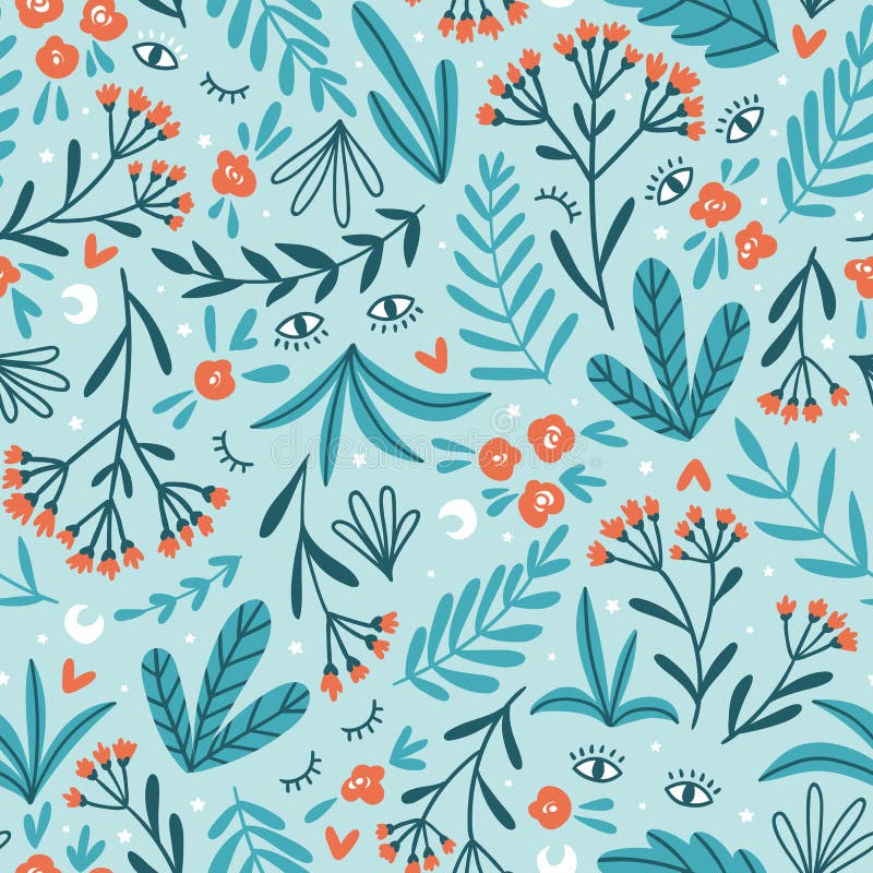 Herbes de lune Mod? le sans couture floral de vecteur Conception mignonne de nuit pour le papier de tissu, de papier peint ou d'en illustration de vecteur