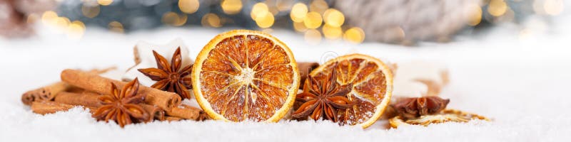 Herbes oranges de fruit de décoration de Noël faisant le sno cuire au four de bannière de boulangerie