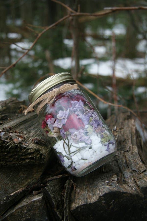 Gypsy Herbal Bath Tea Sea Salt Forest Herbalism Dried Flowers and Herbs Bohemian Style Natural Beauty Care Cosmetic Therapy royalty free stock photos Gypsy Herbal Bath Tea Sea Salt Forest Herbalism Dried Flowers and Herbs Bohemian Style Natural Beauty Care Cosmetic Therapy royalty free stock photos