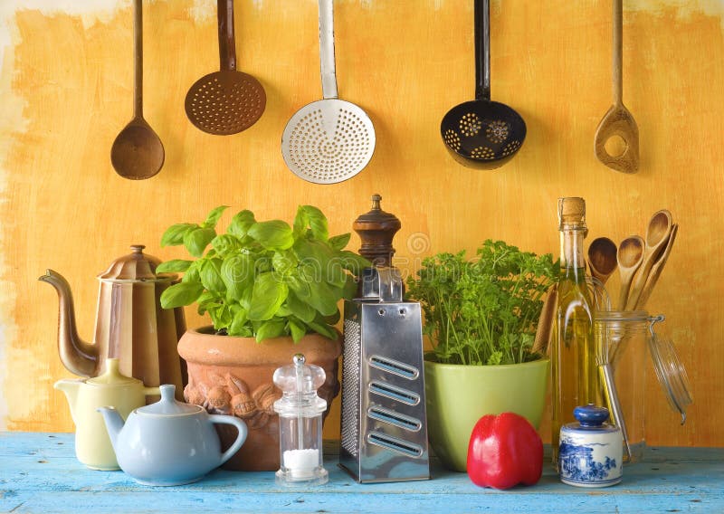 Herbs and Food Ingredients, Stock Photo Image of kitchenware, herbs
