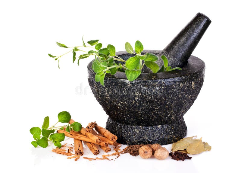 Herbs with mortar stock photography Herbs with mortar stock photography