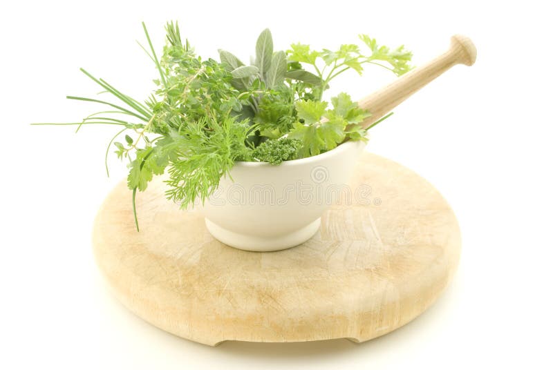 Herbs in Mortar with Pestle