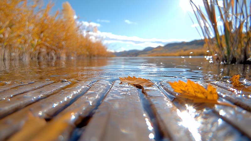 Herbstblatt auf ruhigem Flusswasser stock abbildung